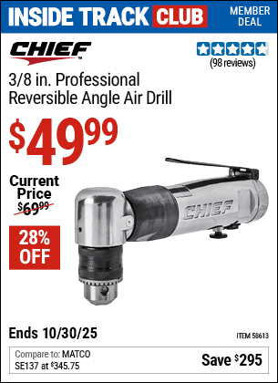 Harbor Freight Coupons, HF Coupons, 20% off - CHIEF 3/8 in. Professional Reversible Air Angle Drill for $49.99