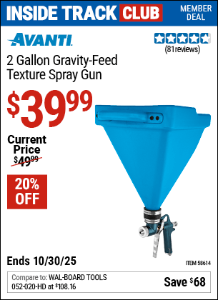 Harbor Freight Coupons, HF Coupons, 20% off - AVANTI Gravity Feed Pneumatic Texture Spray Gun for $39.99