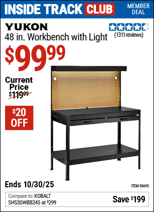 Harbor Freight Coupons, HF Coupons, 20% off - YUKON 48 in. Workbench with Light 