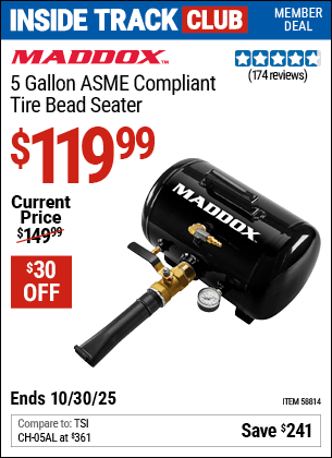Harbor Freight Coupons, HF Coupons, 20% off - MADDOX 5 Gallon Tire Bead Seater for $119.99