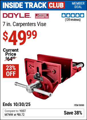 Harbor Freight Coupons, HF Coupons, 20% off - DOYLE 7 in. Carpenters Vise for $59.99