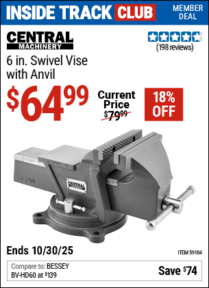 Harbor Freight Coupons, HF Coupons, 20% off - CENTRAL MACHINERY 6 in. Swivel Vise with Anvil 