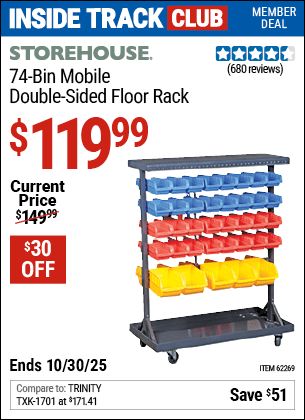 Harbor Freight Coupons, HF Coupons, 20% off - 74 Bin Mobile Double-sided Floor Rack