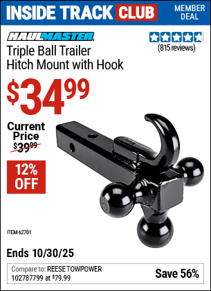 Harbor Freight Coupons, HF Coupons, 20% off - Triple Ball Trailer Hitch Mount With Hook