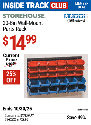 Harbor Freight Coupons, HF Coupons, 20% off - 30 Bin Wall Mount Parts Rack