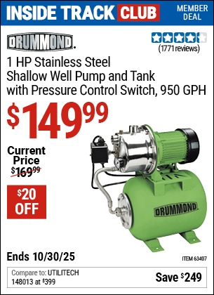 Harbor Freight Coupons, HF Coupons, 20% off - 1 Hp Stainless Steel Shallow Well Pump And Tank