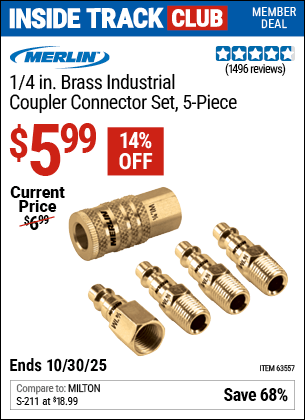 Harbor Freight Coupons, HF Coupons, 20% off - 5 Piece Brass Industrial Coupler Connector Kit