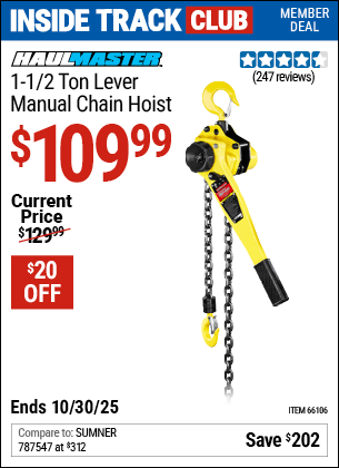 Harbor Freight Coupons, HF Coupons, 20% off - 1-1/2 Ton Lever Chain Hoist