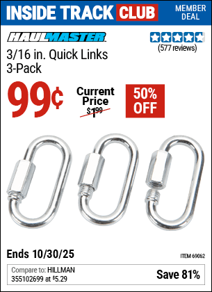 Harbor Freight Coupons, HF Coupons, 20% off - HAUL-MASTER 3/16 in. Quick Links, 3-Piece for $2