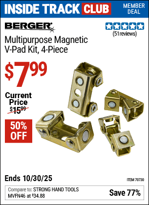 Harbor Freight Coupons, HF Coupons, 20% off - BERGER Multipurpose Magnetic V-Pad Kit, 4-Piece for $7.99