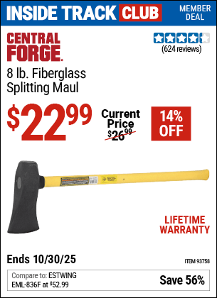 Harbor Freight Coupons, HF Coupons, 20% off - 8 Lb. Splitting Maul With 29-5/8