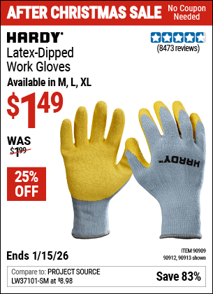 Harbor Freight Coupons, HF Coupons, 20% off - Hardy Latex Coated Work Gloves