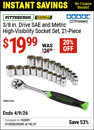 Harbor Freight Coupons, HF Coupons, 20% off - 21 Piece 3/8