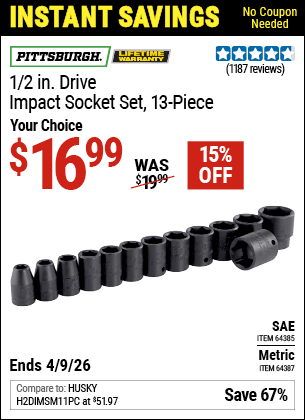 Harbor Freight Coupons, HF Coupons, 20% off - 13 Piece, 1/2