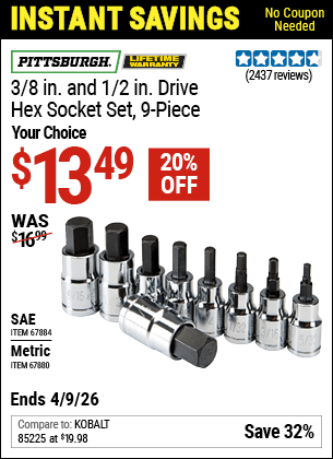 Harbor Freight Coupons, HF Coupons, 20% off - 9 Piece 3/8