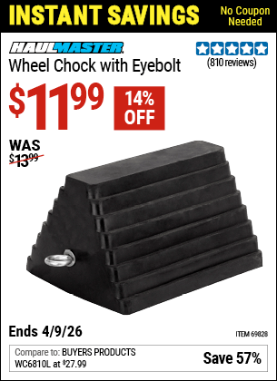 Harbor Freight Coupons, HF Coupons, 20% off - Rubber Wheel Chock With Eyebolt