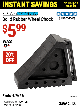 Harbor Freight Coupons, HF Coupons, 20% off - Solid Rubber Wheel Chock