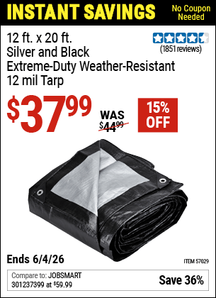 Harbor Freight Coupons, HF Coupons, 20% off - 12 ft. x 20 ft. Silver & Black Extreme Duty Weather Resistant Tarp