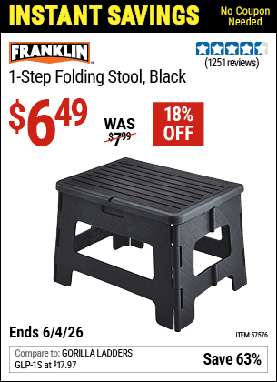Harbor Freight Coupons, HF Coupons, 20% off - One-Step Folding Stool - Black