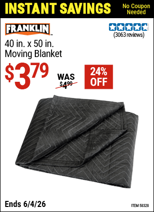 Harbor Freight Coupons, HF Coupons, 20% off - FRANKLIN 40 in. x 50 in. Moving Blanket for $4.49