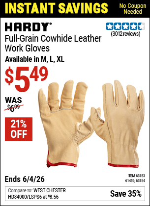 Harbor Freight Coupons, HF Coupons, 20% off - Full Grain Leather Work Gloves - Large