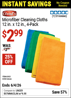 Harbor Freight Coupons, HF Coupons, 20% off - Microfiber Cleaning Cloths Pack Of 4