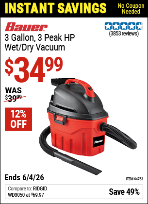 Harbor Freight Coupons, HF Coupons, 20% off - 3 Gallon Wet/dry Vacuum