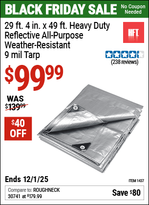 Harbor Freight Coupons, HF Coupons, 20% off - HFT 29 ft. 4 in. x 49 ft. Silver/Heavy Duty Reflective All Purpose/Weather Resistant Tarp for $129.99