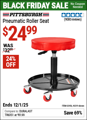 Harbor Freight Coupons, HF Coupons, 20% off - Mechanic's Roller Seat, Pneumatic Adjustable Roller Seat
