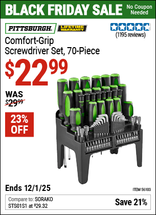 Harbor Freight Coupons, HF Coupons, 20% off - 70 Piece Comfort Grip Screwdriver Set