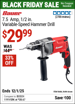 Harbor Freight Coupons, HF Coupons, 20% off - 1/2 in.  7.5  Amp Variable Speed Reversible Hammer Drill
