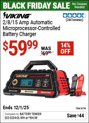 Harbor Freight Coupons, HF Coupons, 20% off - 2/8/15 Amp Automatic Microprocessor Controlled Battery Charger