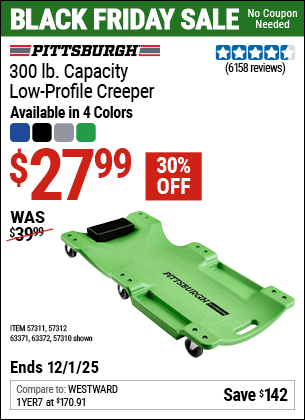 Harbor Freight Coupons, HF Coupons, 20% off - PITTSBURGH AUTOMOTIVE 300 lb. Capacity Low-Profile Creeper 