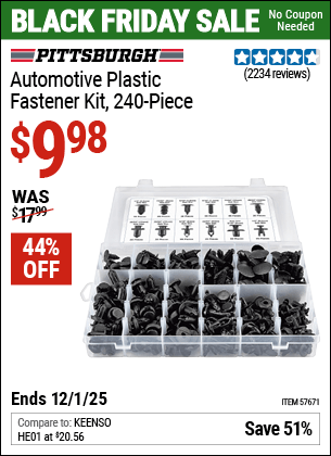 Harbor Freight Coupons, HF Coupons, 20% off - PITTSBURGH Automotive Plastic Fastener Kit for $13.99