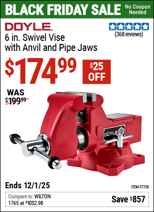 Harbor Freight Coupons, HF Coupons, 20% off - DOYLE 6 in. Swivel Vise with Anvil and Pipe Jaws for $199.99