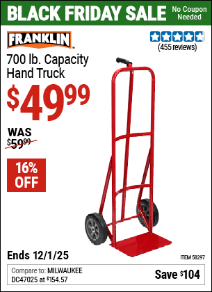 Harbor Freight Coupons, HF Coupons, 20% off - FRANKLIN 700 lb. Capacity Hand Truck for $49.99