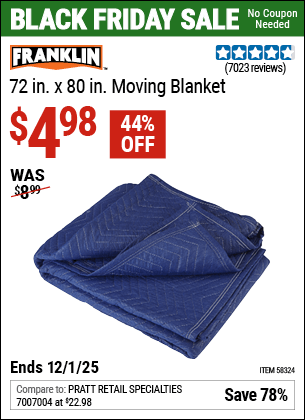 Harbor Freight Coupons, HF Coupons, 20% off - FRANKLIN 72 in. x 80 in. Moving Blanket 