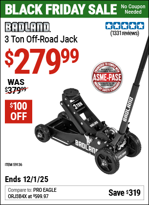 Harbor Freight Coupons, HF Coupons, 20% off - BADLAND 3 Ton Off-Road Jack 