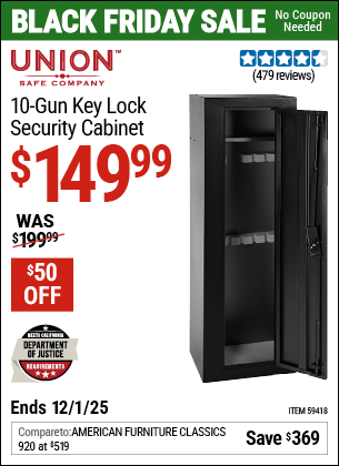 Harbor Freight Coupons, HF Coupons, 20% off - UNION SAFE COMPANY 10 Gun Key Lock Security Cabinet for $169.99