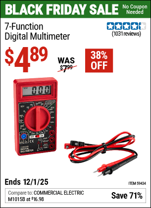 Harbor Freight Coupons, HF Coupons, 20% off - 7-Function Digital Multimeter for $4.92