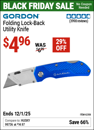 Harbor Freight Coupons, HF Coupons, 20% off - Folding Locking Back Utility Knife