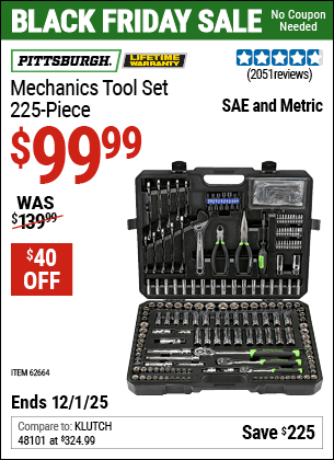 Harbor Freight Coupons, HF Coupons, 20% off - 225 Piece Mechanic's Tool Kit