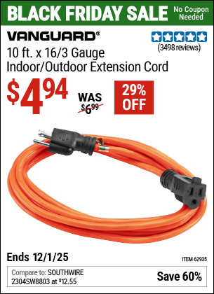 Harbor Freight Coupons, HF Coupons, 20% off - 10ft.x16 Gauge Indoor/outdoor Extension Cord