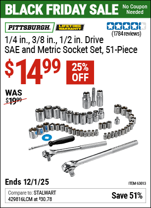 Harbor Freight Coupons, HF Coupons, 20% off - 51 Piece Sae And Metric Socket Set