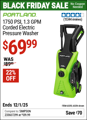 Harbor Freight Coupons, HF Coupons, 20% off - 1750 Psi Electric Pressure Washer