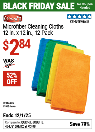Harbor Freight Coupons, HF Coupons, 20% off - Microfiber Cleaning Cloths Pack Of 12