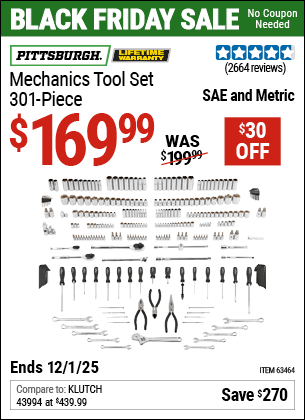Harbor Freight Coupons, HF Coupons, 20% off - 301 Piece Master Mechanic's Tool Kit