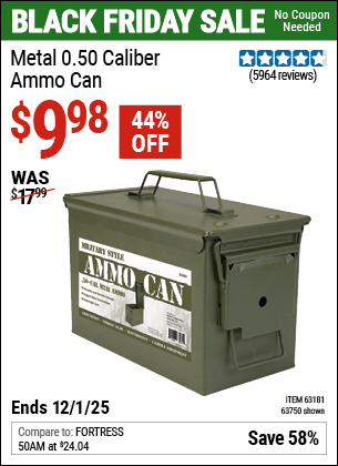 Harbor Freight Coupons, HF Coupons, 20% off - .50 Cal Metal Ammo Can