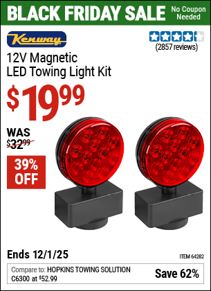 Harbor Freight Coupons, HF Coupons, 20% off - 12 Volt Led Magnetic Towing Light Kit