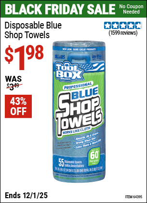 Harbor Freight Coupons, HF Coupons, 20% off - Disposable Blue Shop Towels